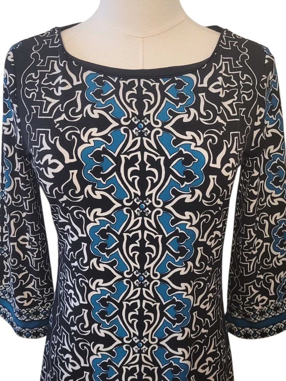 WHBM Black & Teal Long Sleeve Tunic Mini Dress Size XS - Picture 2 of 5